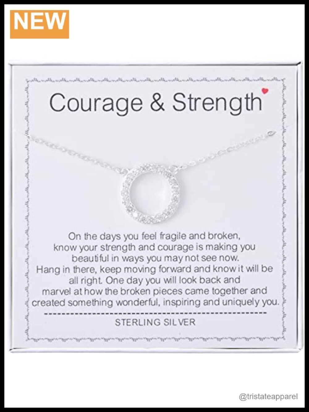 Sterling Silver Circle Necklace with Zirconia Courage Strength Gift for Her